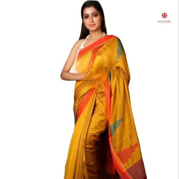 DIGNUM Other - Mustard Yellow Handloom Cotton Silk Saree